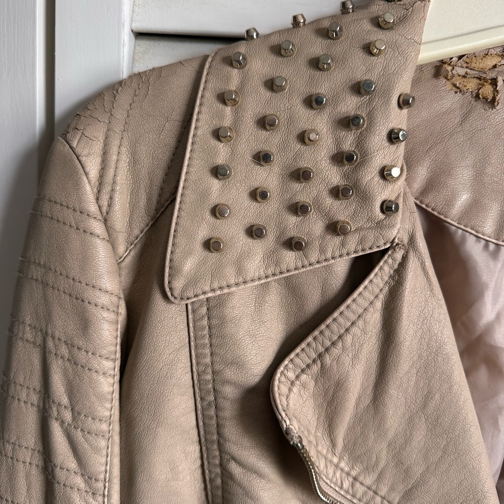 Express Tan Studded Leather Jacket - Picture 5 of 10